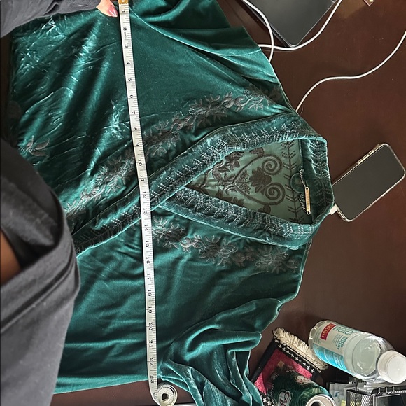 Gorgeous Embroidered Velvet Open Front Cardigan - Deep green/Teal, XL - Picture 8 of 8